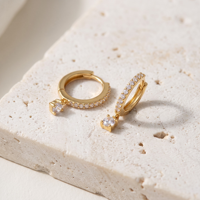 Boucles d'oreilles pendantes minimalistes tendance pour femmes, en argent sterling 925 plaqué or 18 carats, avec zircon cubique, petites boucles d'oreilles créoles