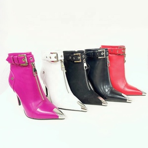 Nouvelles Bottines Tendance pour Femme à Talons Hauts Métalliques Pointus, avec Boucles, en Cuir, Fermeture Éclair Avant, Talon Aiguille, Courtes d'Été - Product Image 6