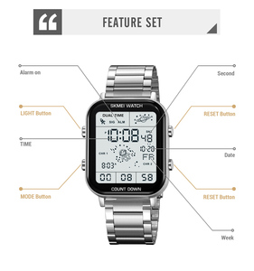 Montre-bracelet numérique de luxe SKMEI 2301, étanche, avec boîtier en acier et bracelet en acier inoxydable, modèle sport, très vendue - Product Image 5