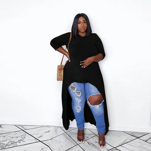 Tùy Chỉnh Vòng Cổ Của Phụ Nữ Cao Thấp Maxi Top Áo Trong Cộng Với Kích Thước Quần Áo Của Phụ Nữ Quần Áo Argyle Ăn Mặc Không Đối Xứng Áo Dài Bán Buôn - Product Image 3