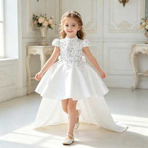 Vestido de Comunión <span class=keywords><strong>para</strong></span> Niña de 8 Años con Apliques de Encaje Satinado, <span class=keywords><strong>Ropa</strong></span> al por Mayor, Vestido de Princesa con Flores 3D - Product Image 2