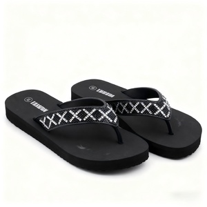 Womens Glamorous Black Wedge <b>Flip</b> <b>Flops</b> Wide Rhinestone Straps Silver Bronze Crystal Diamond Pattern Designs Spring Autumn - Product Image 2