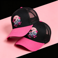 Gorra Trucker Negra Retro con Parche Tejido de Grulla Oriental y Sakura, Unisex, Transpirable, de Malla, para Uso Diario y Viajes al Aire Libre