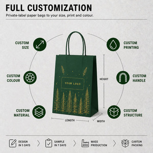 Bolsa de Regalo Mini Navideña de Papel Verde con Diseño de Árbol en Lámina Dorada, Asas Retorcidas, Embalaje Ecológico para Regalos - Product Image 2