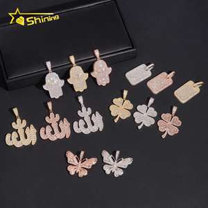 Nuova Collezione GRA di Ciondoli <span class=keywords><strong>Hamsa</strong></span> con Trifoglio in Moissanite Ghiacciata, Gioielli Hip Hop Personalizzati per Uomo e Donna - Product Image 6