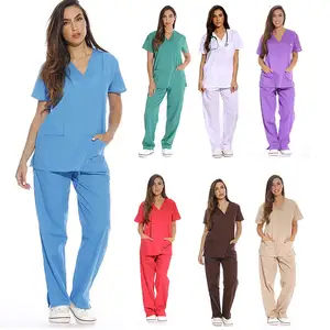 Medical Scrubs Uniforms Sets Women Nurse Fashion Work Suit Hospital Beauty Salon Spa Wear Stretch Slim Fit Uniform