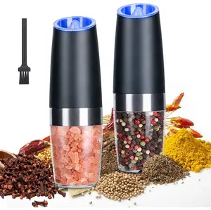 Source Factory Battery Operated Black Spice Grinder Electric Salt and Pepper Mill With Blue light