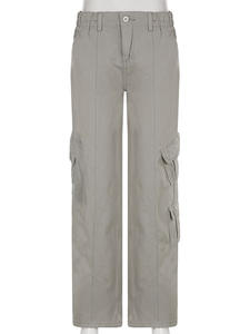 Pantalones de mujer de pierna ancha Cargo de cintura baja Pantalones vaqueros de pierna recta de verano Boyfriend - Product Image 6