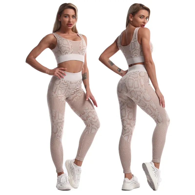 Topko Groothandel Nieuwe Ontwerp 2 Stuk Yoga Sets Vrouwen Fitness Dragen Gedrukt Snake Patroon Milieuvriendelijk Yoga Wear