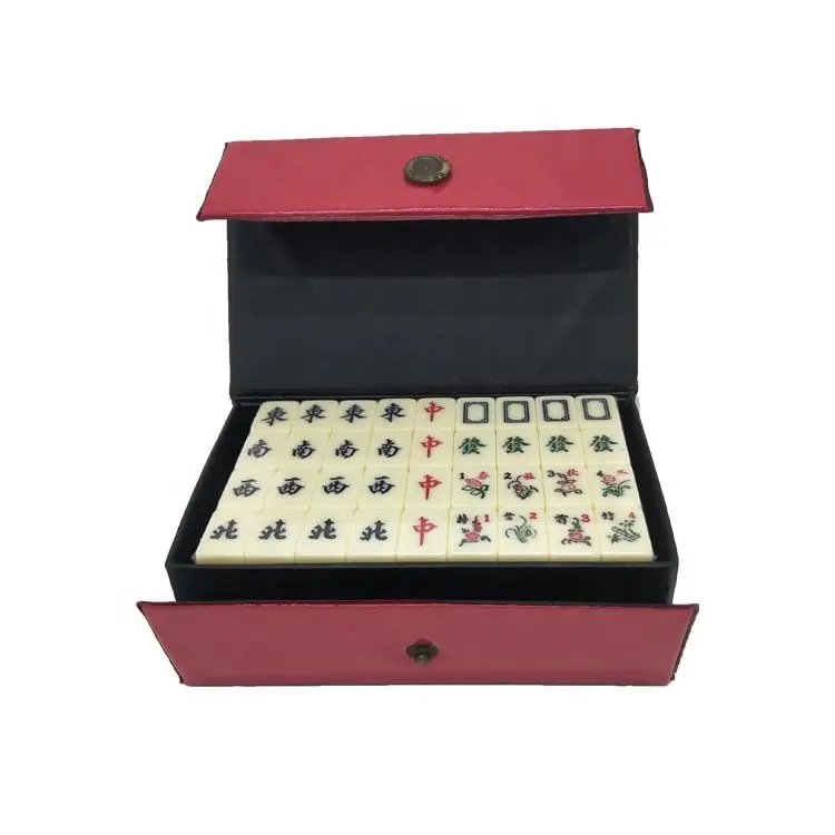 Pabrik Kustom Set Mahjong Cina Gading 144 Buah Kepingan Mahiong 2 Dadu Dalam Kotak Pvc untuk Produk Hiburan Lainnya