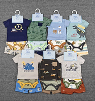 Ensemble 3 pièces Bulala été style européen-américain coupe-vent T-shirt, pantalon et barboteuse pour bébés nouveau-nés unisexe 3-18 mois