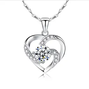 Mode minimalist ische Braut kupfer beschichtet Silber Schlüsselbein Kette zierliche Solitarie Diamant Herz Anhänger Halskette