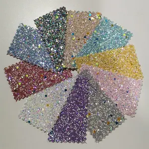 Desain Baru Cahaya Cerah Warna-warni Reflektif Menyala Menyala Dalam Gelap Kain Kulit Glitter Chunky