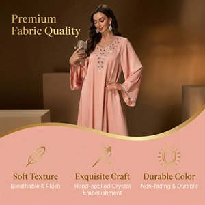 Nouvelle Robe Longue Ample à Col en V Ornée de Diamants Faite à la Main, Tendance, pour Femmes Musulmanes du Moyen-Orient (Vêtements Transfrontaliers) - Product Image 3