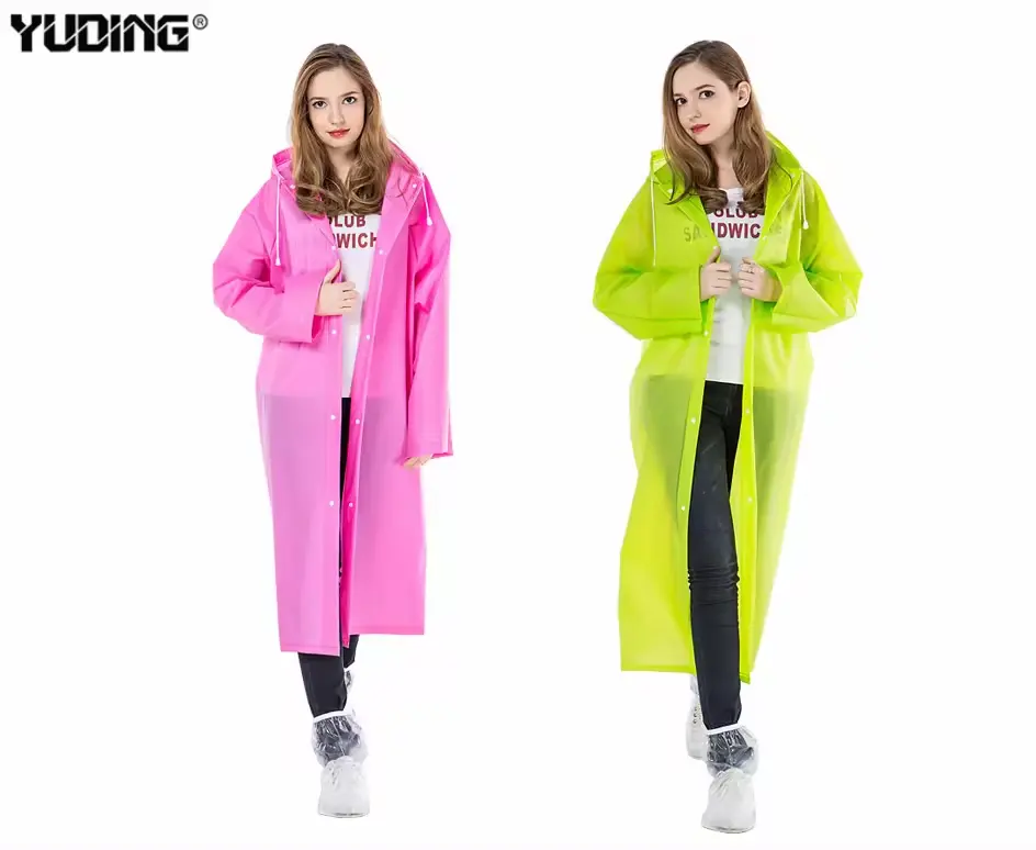 도매 저렴한 사용자 정의 성인 EVA 비옷 투명 다채로운 후드 긴 비옷 재킷 여성 또는 남성 방수