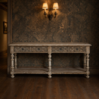Table console en bois rustique de style farmhouse, chêne vieilli, avec tiroirs et étagère, pour entrée, salon ou couloir