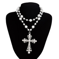 Lot de 2 colliers ras-du-cou tendance pour homme, avec grande croix creuse en perles d'imitation, bijoux fantaisie, cadeaux, colliers perlés