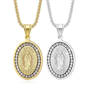 Yunnique-collar con colgante ovalado chapado en oro de acero inoxidable con incrustaciones de circón, regalo de joyería de moda unisex - Product Image 1