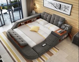 Muebles de dormitorio Juegos de dormitorio de cuero y tela Camas de masaje de función inteligente para Home Hotel - Product Image 2