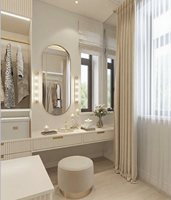 Placard en bois spacieux sur mesure avec coiffeuse intégrée, tiroirs à fermeture douce, zones de suspension intelligentes, design moderne pour une vie élégante