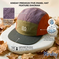 Fabricante Profesional de Gorras de 5 Paneles con Logotipo Personalizado, de Nailon Arrugado, Resistentes al Agua, con Bloques de Color, para Senderismo, Aire Libre y Uso Diario