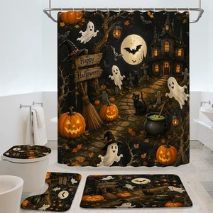 Cortina de Ducha de Poliéster con Diseño de Fantasmas y Calabazas de Halloween, Impresión Digital, Impermeable, Personalizada, Moderna, Venta al Por Mayor - Product Image 4