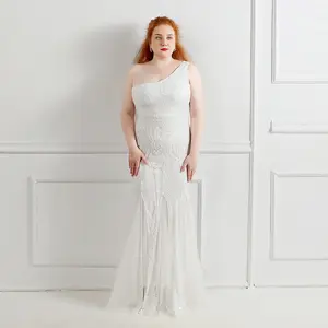 S3701F 2022 High Quality Long Sequin Plus Size Beauty Costume Banquet fat women big ass in evening dress photos