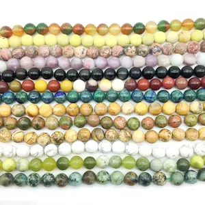 Chaobao perles de pierre en vrac naturelles brin perles de pierres précieuses 4 mm 6 8 10 rond lisse pour la fabrication de bijoux à bricoler soi-même Agates d'onyx de lave