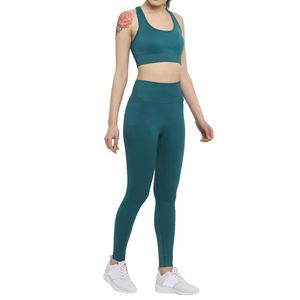 Wholesale Eco-Friendly Plus Size Solid Fitness Halter <b>Bra</b> Yoga Leggings Custom Logo Workout Sport Set Stretchy 2-Piece Yoga Wear - Product Image 1