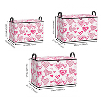 Panier de rangement pliable en polyester avec imprimé cœur, avec couvercle et poignées, panier à linge en tissu pour la maison et la chambre