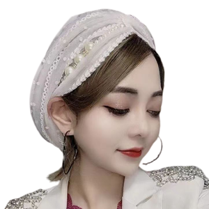 หรับผู้หญิงผ้าโพกหัวผ้าโพลีเอสเตอร์ผูกโบว์แบบปรับแต่งได้หมวกแก๊ปผ้าโพกหัวสไตล์อาหรับพิมพ์ลายระบายอากาศได้ผ้าทอสี่ชิ้น - Product Image 1