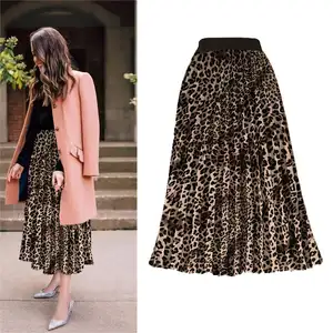 MINMIN Clothes Women Fashion Leopard Print Casual Chiffon Elastic Waist Midi Pleated Skirt Custom Plus Size Natural Adults 2 PC