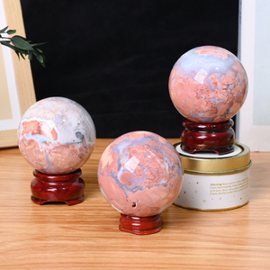 Wholesale Hand Polished Healing <b>Crystal</b> Sphere pink Flower Agate Sphere <b>Ball</b> <b>Crystal</b> Decoration - Product Image 2
