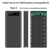 Boîtier de batterie externe détachable pour 8 piles 18650, chargeur Type-C, kit de coque DIY avec affichage LED en plastique