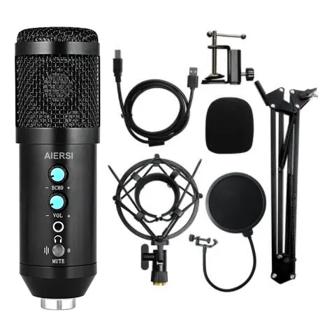 Custom Brand Aiersi Live Broadcast Usb Recording Microphone HD20 For Laptop Computer Condenser Studios Micro Kit Microfono