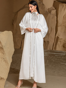White Two-Piece <b>Kaftan</b> Gown, Hand Sewn Rhinestone Formal Dress Abaya - Product Image 4