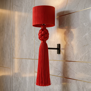Applique murale à pompons rouges avec abat-jour tressé, luminaire décoratif moderne pour chambre et salle de bain - Product Image 6
