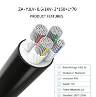 Câble d'alimentation isolé en aluminium XLPE ignifuge ZA YJLV 0.6/1KV 3*150+1*70