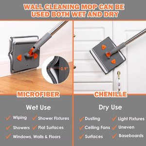 Outil de nettoyage de plinthes Nettoyeur de murs Vadrouille avec poignée extensible Nettoyeur de murs pour plinthes Nettoyeur de vitres de murs de plafond - Product Image 4