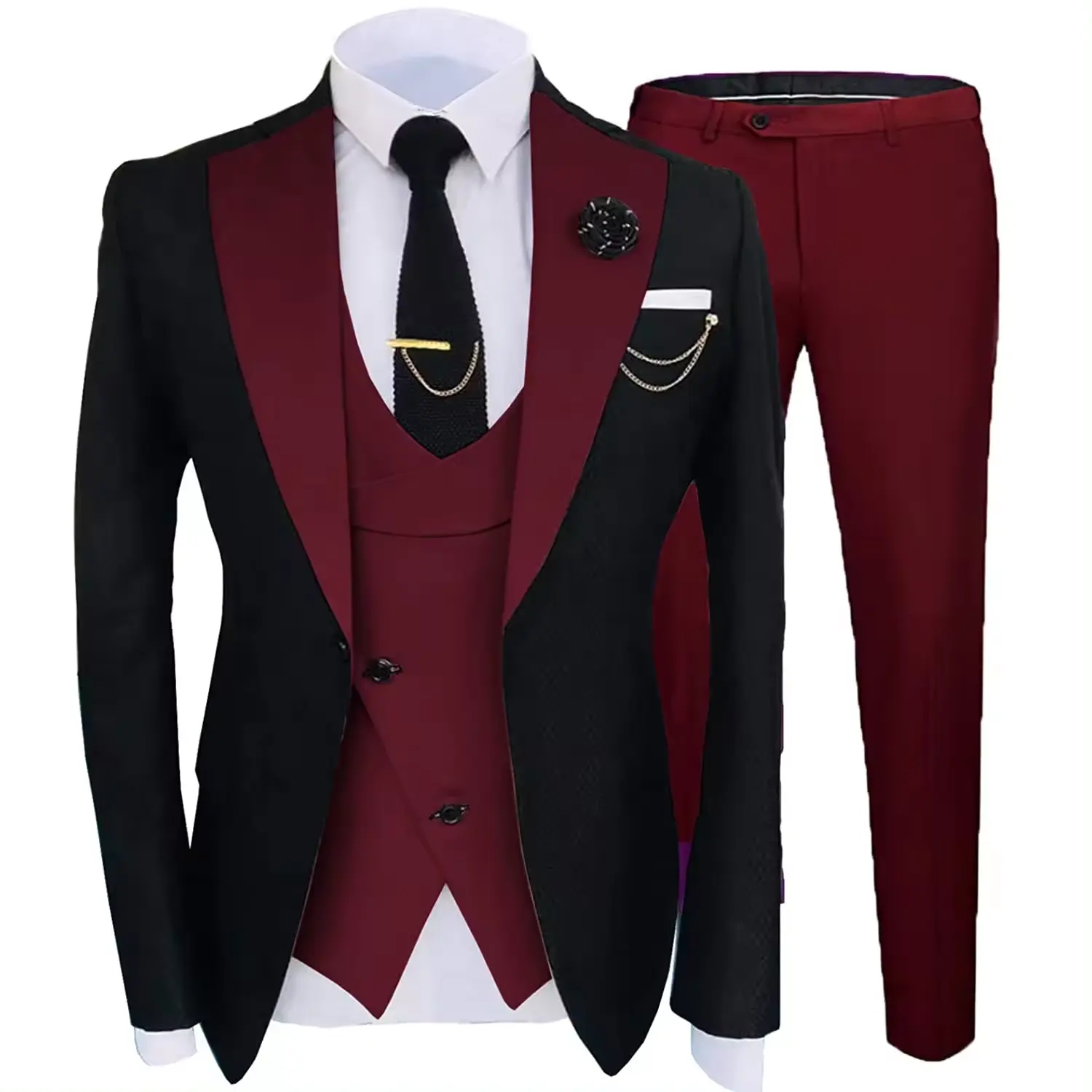2024 Fashion Slim Fit Prom Suits for Men 3 Piece Customized Elegant Groom Tuxedos for Wedding