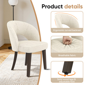 Silla de Comedor Moderna de Lino con Respaldo Recortado, Tapicería Transpirable y Patas de Madera para Cocina, Sala de Estar y Uso en Hoteles - Product Image 5