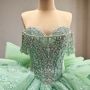 Rsm261134 Elegant Off Shoulder Heavy Beaded Glitter Fabric Tiered Ruffle <b>Mint</b> Ball Gown Quinceanera <b>Dress</b> Prom Jancember - Product Image 5