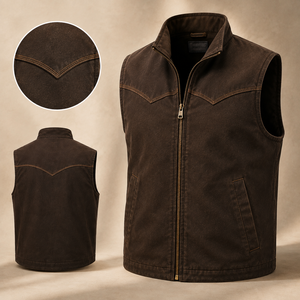 Chaleco vaquero sin mangas para hombre con cremallera, estilo western, para trabajo, con bolsillos funcionales, para granja y actividades al aire libre, venta al por mayor - Product Image 2