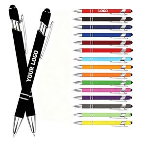 Stylo à bille promotionnel à couverture souple en métal caoutchouté, stylo tactile en aluminium avec logo personnalisé - Product Image 1