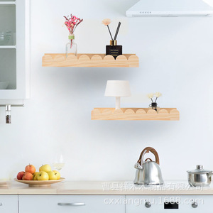 <b>Wall</b> <b>Mounted</b> Wooden <b>Shelf</b> Natural Color Rectangle Easy Cleaning For Home Kitchen Bedroom Storage Display Rack - Product Image 4