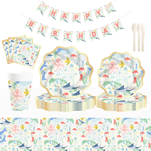 DAMAI Under the Sea Theme Paper <b>Tablecloth</b> Banner Kids Happy Birthday Party Custom Party Dinner Plates <b>Disposable</b> Tableware Set - Product Image 3
