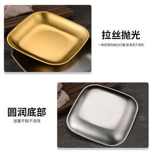 Assiettes carrées en acier inoxydable doré pour le barbecue coréen, service de desserts et de collations, ensemble de 3 tailles YX1815 - Product Image 5