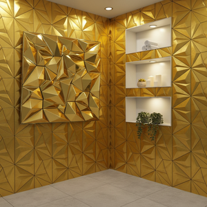 Panneau mural intérieur en PVC 3D, design diamant doré, facile à installer, 30*30cm 50*50cm, vente en gros en Chine - Product Image 1