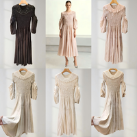 Robe élégante rouge vin à fleurs 3D, robe modeste à manches longues, robe fluide à coupe trapèze, robe de soirée formelle haut de gamme pour femme de bureau professionnelle