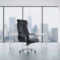Chaise de bureau de direction moderne ergonomique en mousse haute densité et cuir PU avec hauteur réglable et base en aluminium